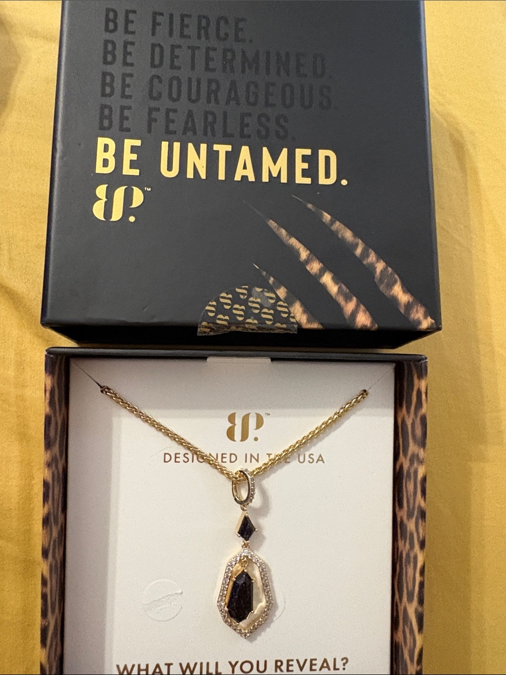 Be Untamed Gold Necklace with Black Faceted Pendant